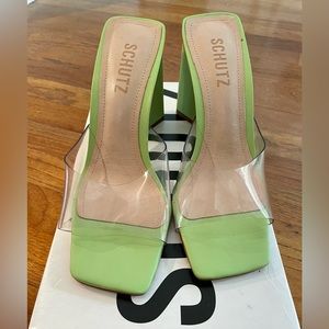 NWT Schutz green vinyl mules